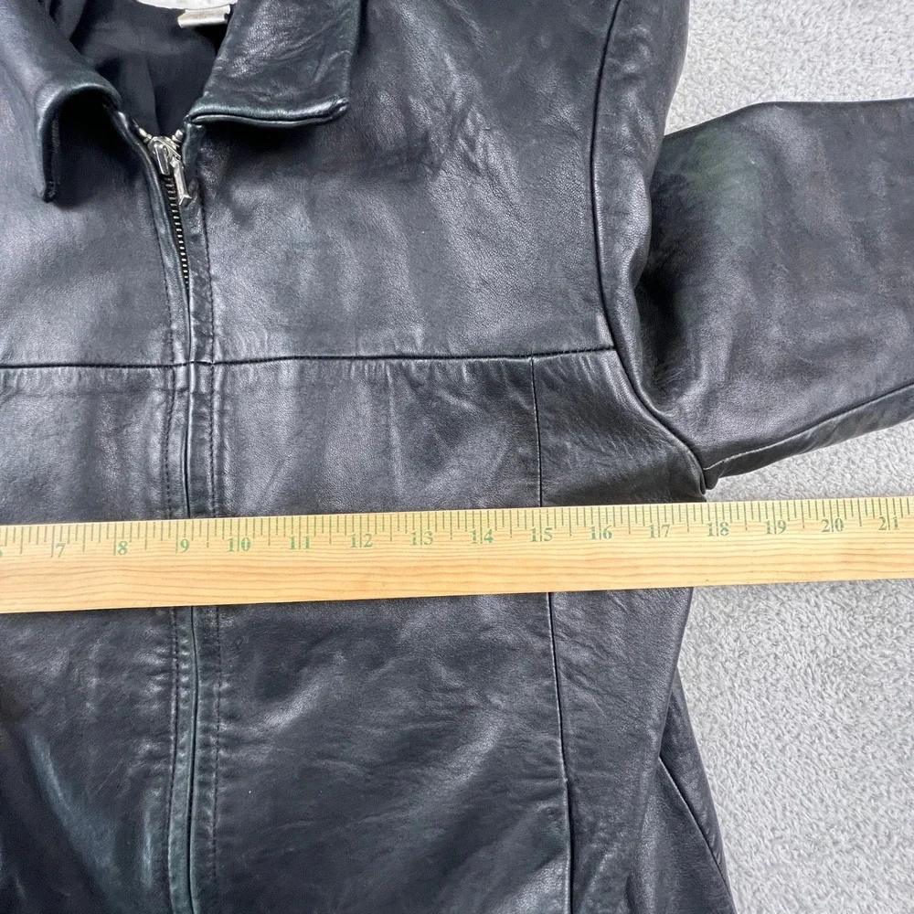 Genuine Leather Jacket Womens Medium‎ Black Zip Up Moto Casual Corner